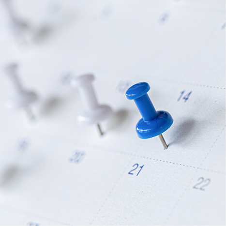 Close up of push pins on a calendar